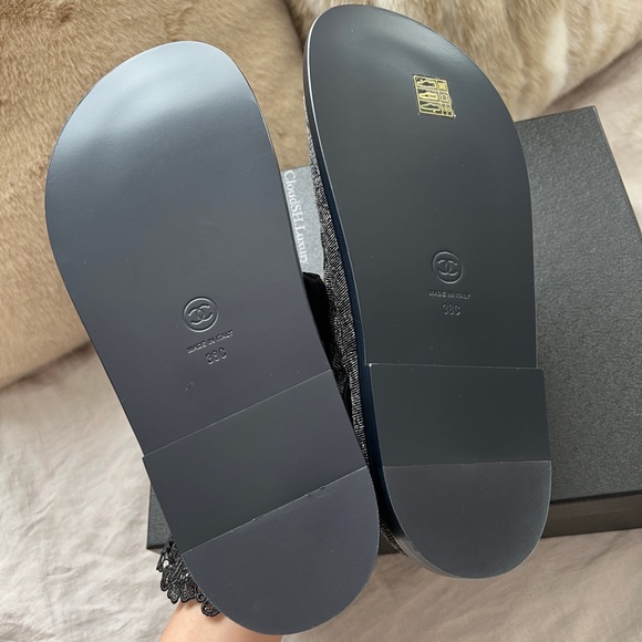 Auth BNIB Chanel 21A Rare Denim Deep Gray Dad Sandals -Size 38 - Picture 9 of 16